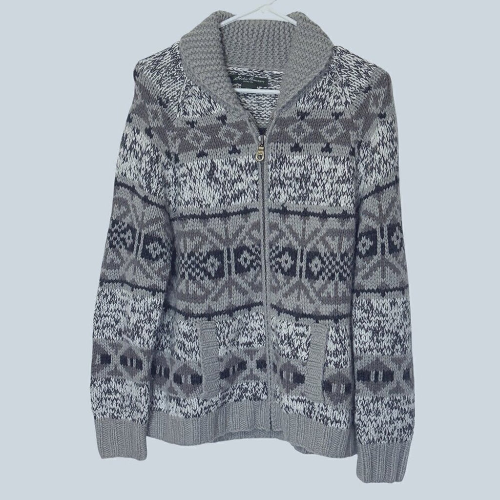 Eddie Bauer Women's Wool/ Alpaca Zip Up Faire Isle Cardigan Sweater Size XL