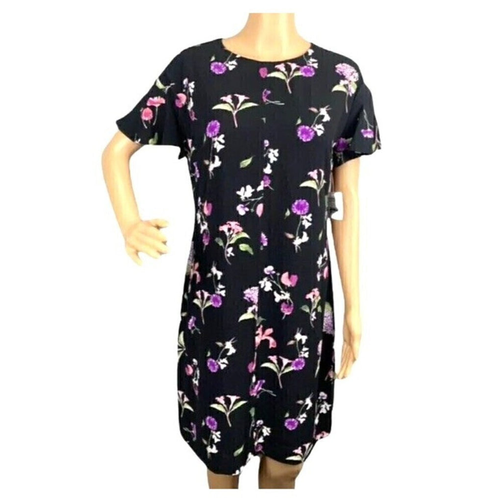 American Living dress sheath size 14 in black pink floral Mickie Crepe #SH