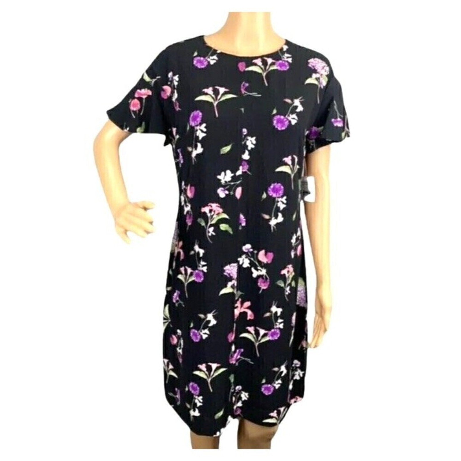 American Living dress sheath size 14 in black pink floral Mickie Crepe #SH