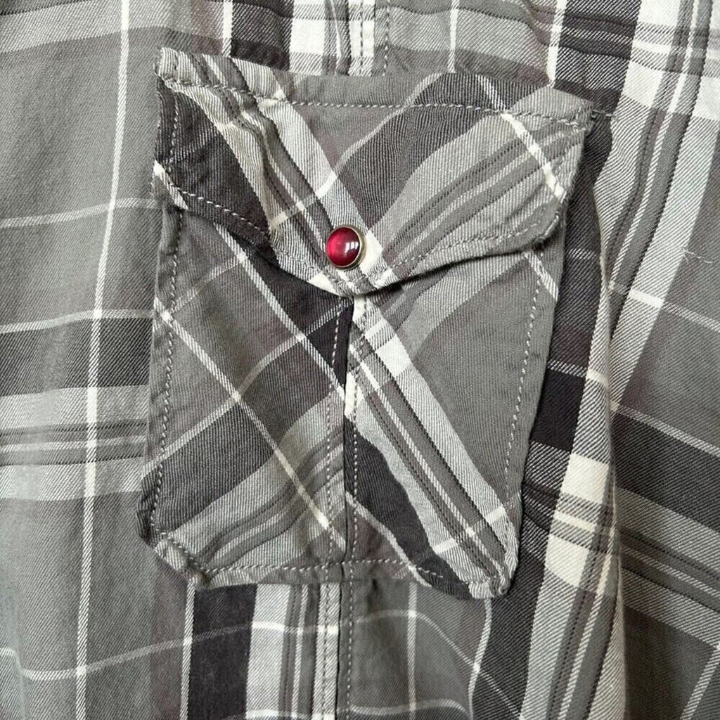 Reguest Mens Plaid Ruby Snap Front Pkts. Long Sleeve Embroidered Size 3XL #G1250