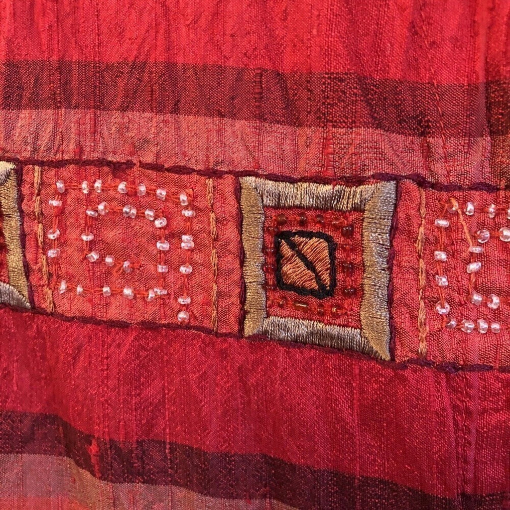 Chico’s Design Silk Embroidered Beaded Striped Top L