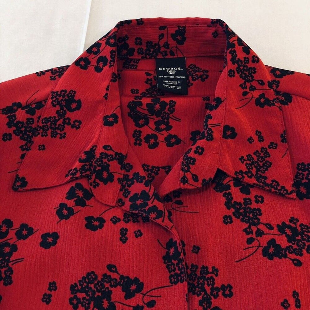 George - Women's Blouse Size 1X (16) Red / Black Floral Print