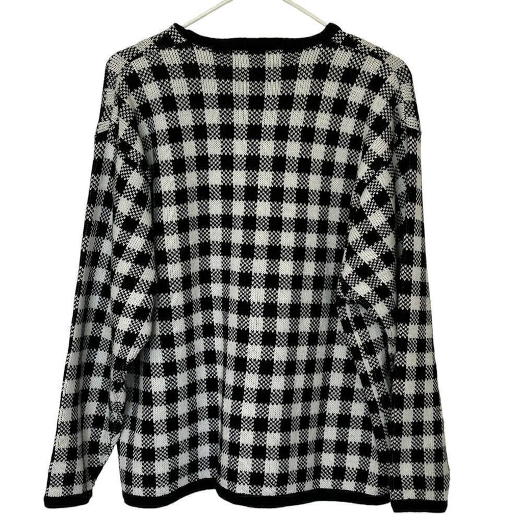 Crystal-Kobe Womens Houndstooth Sweater Gold Button Cardigan Sz. XL