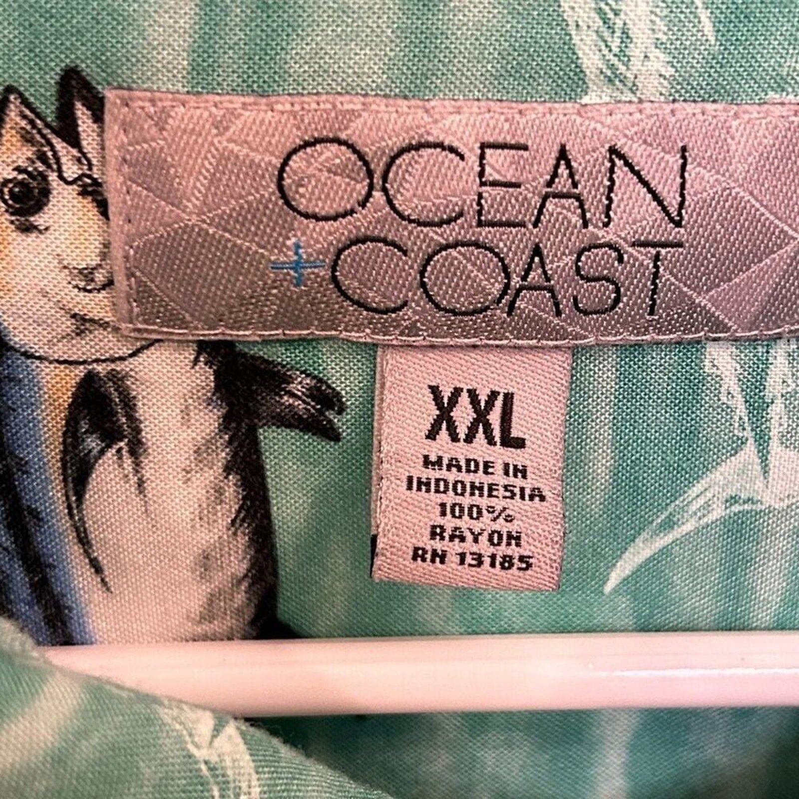 Ocean Coast Mens Shirt Fish & Sharks  SZ. XXL Sht. Sleeve Green #M1392