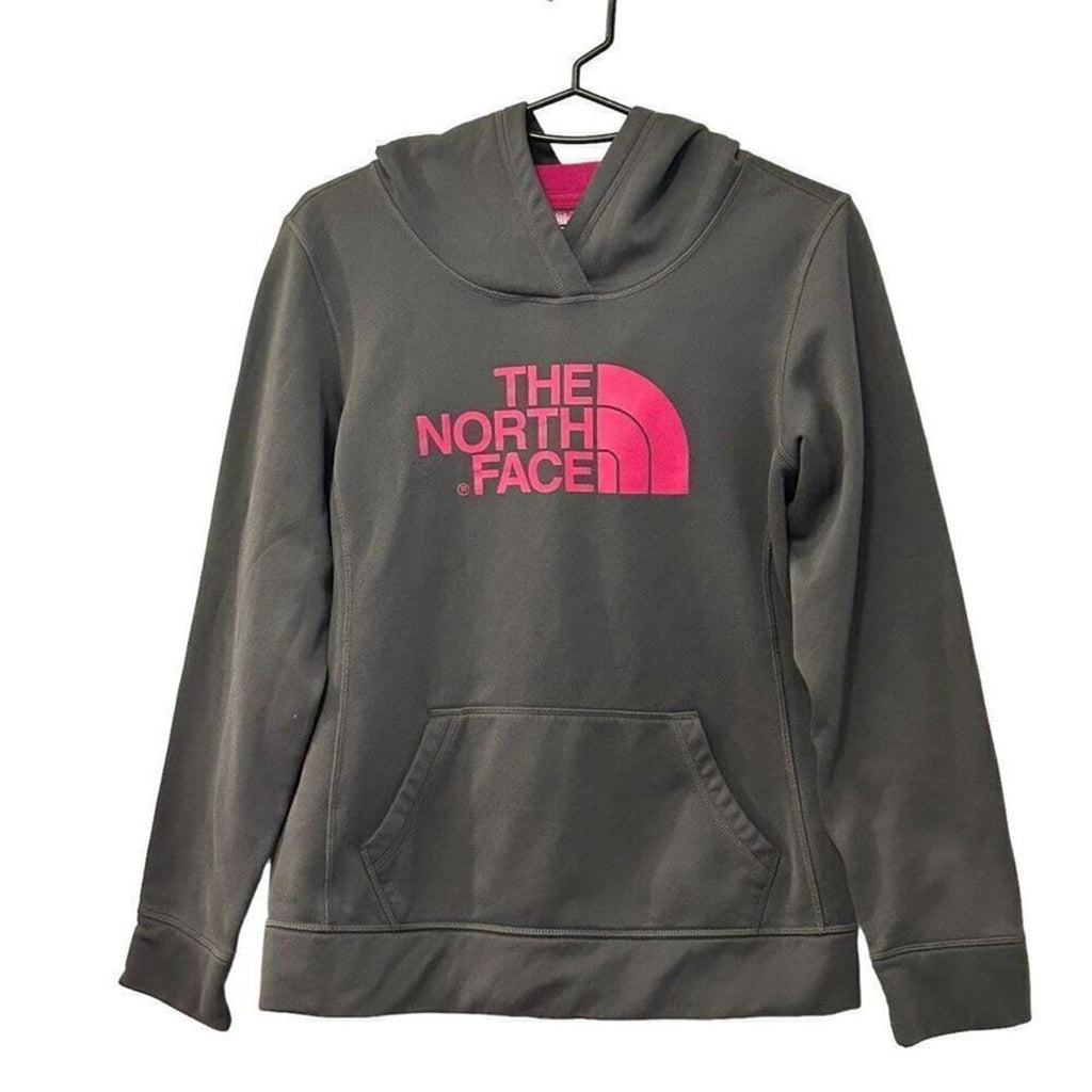 The North Face Hoodie Womens XP Grey Pink Pullover Hooded Sweatshirt #BH