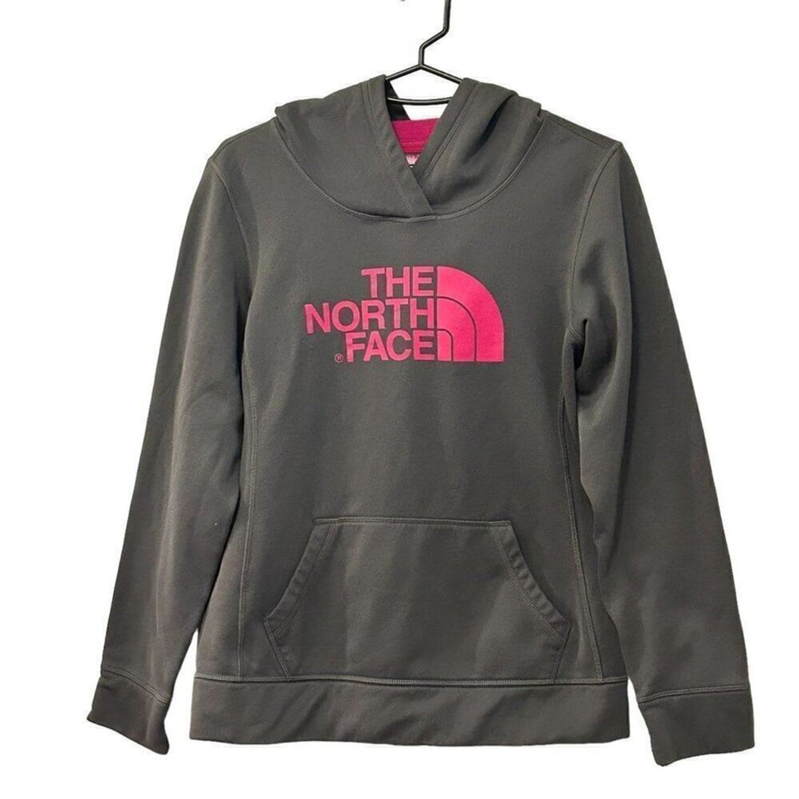 The North Face Hoodie Womens XP Grey Pink Pullover Hooded Sweatshirt #BH
