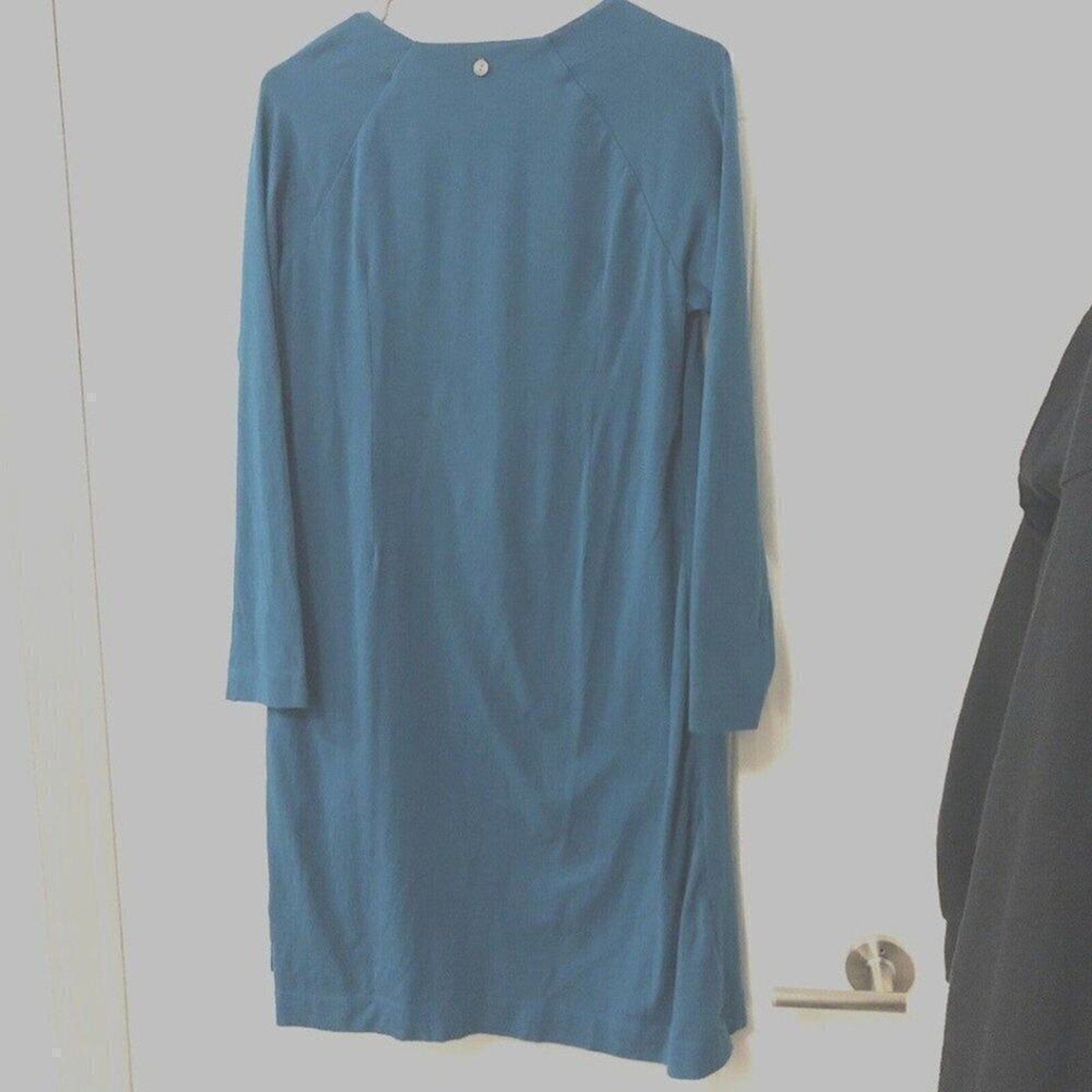 Soft Surroundings Size L Ruched Midi Dress | Teal‑Green‑Blue Cotton Blend