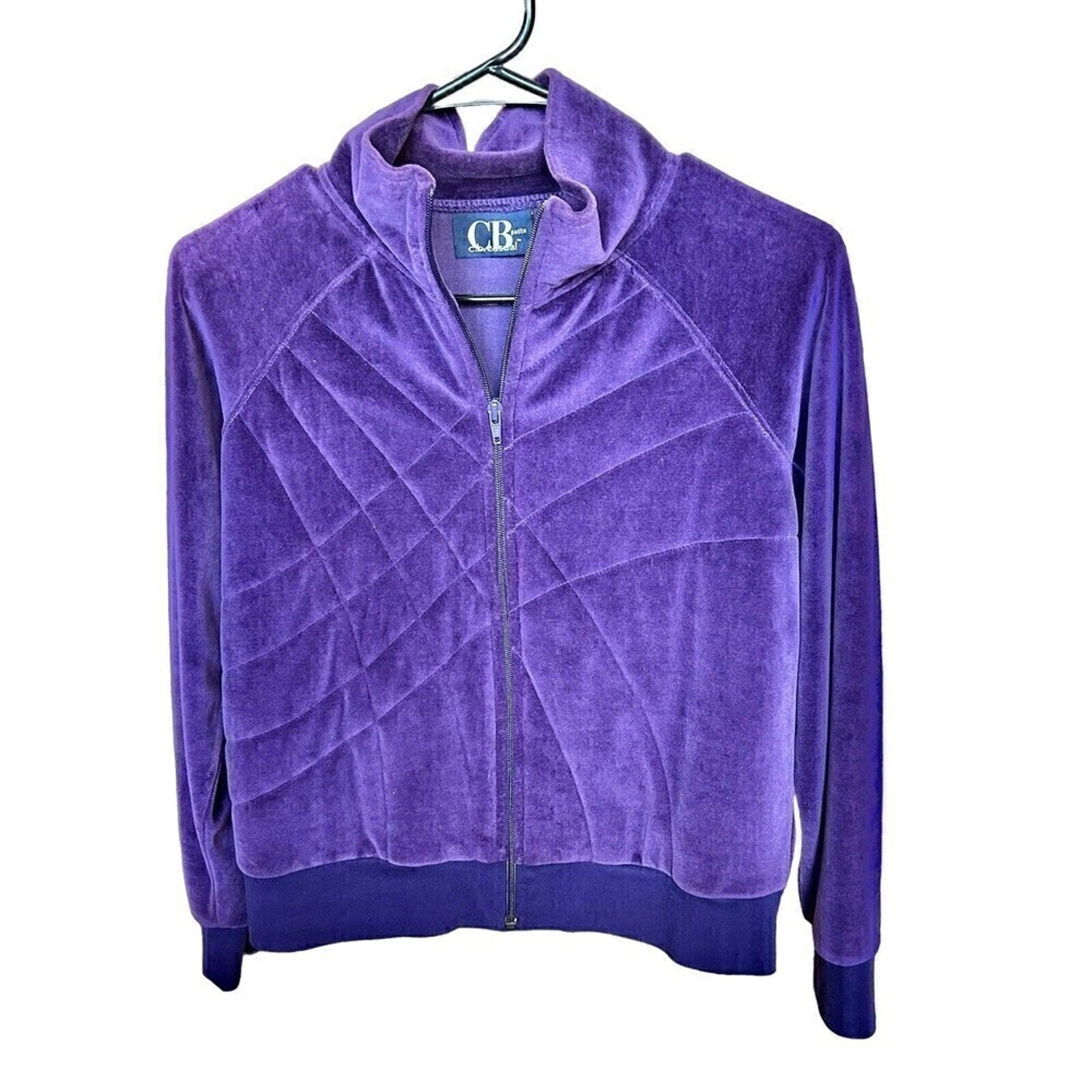 C.B. Casual Purple Women's Jacket Velvet Pattern Front, Size PM - #1132