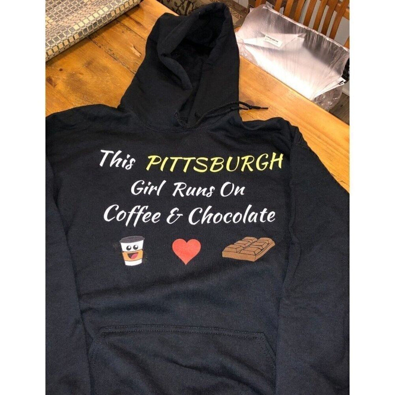 This Pittsburgh Girl Runs On Coffee & Chocolate Black Size XL Hoodie Sweatshirt