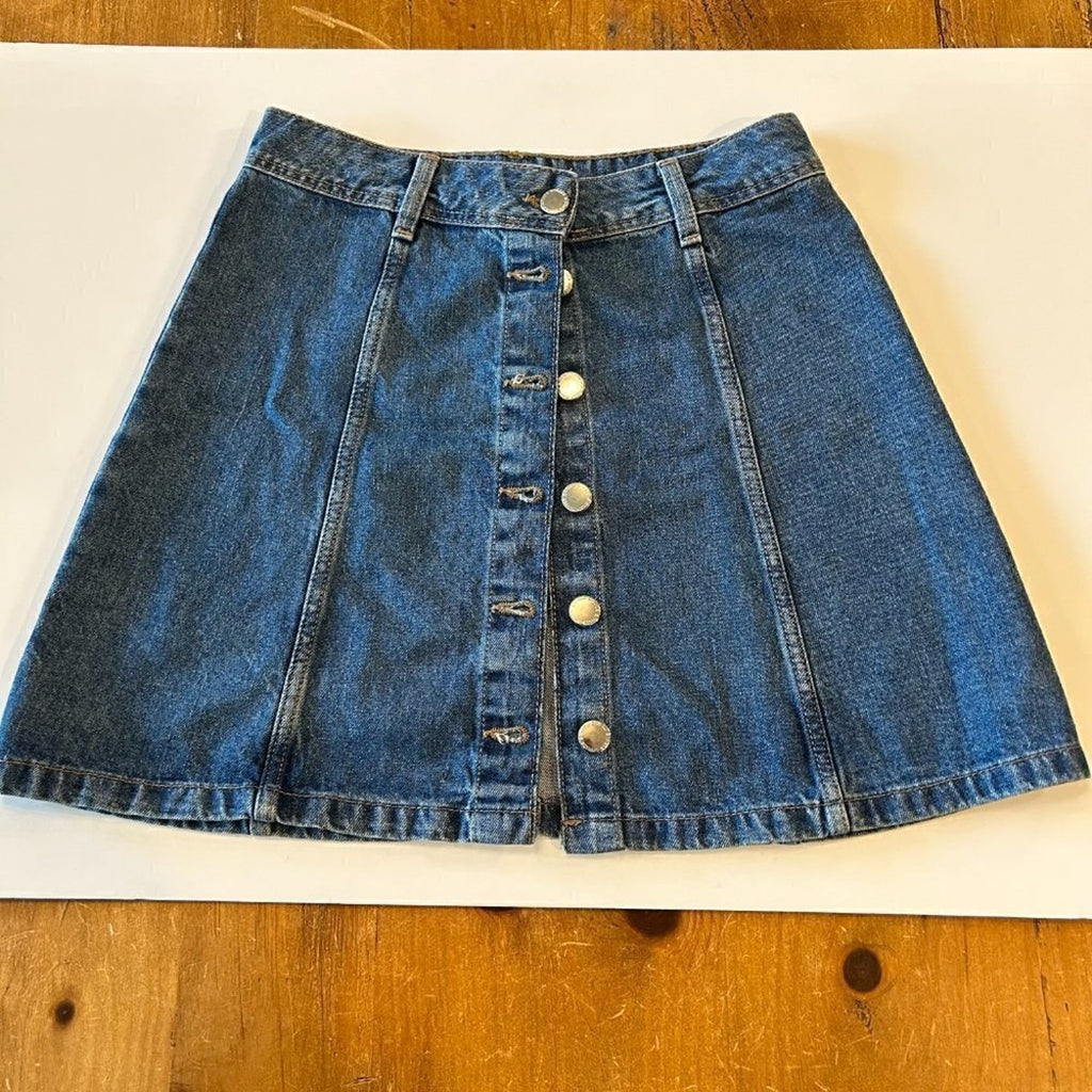 Divided Denim Mini Skirt Full Button Up Size 2 Blue 100% Cotton #12