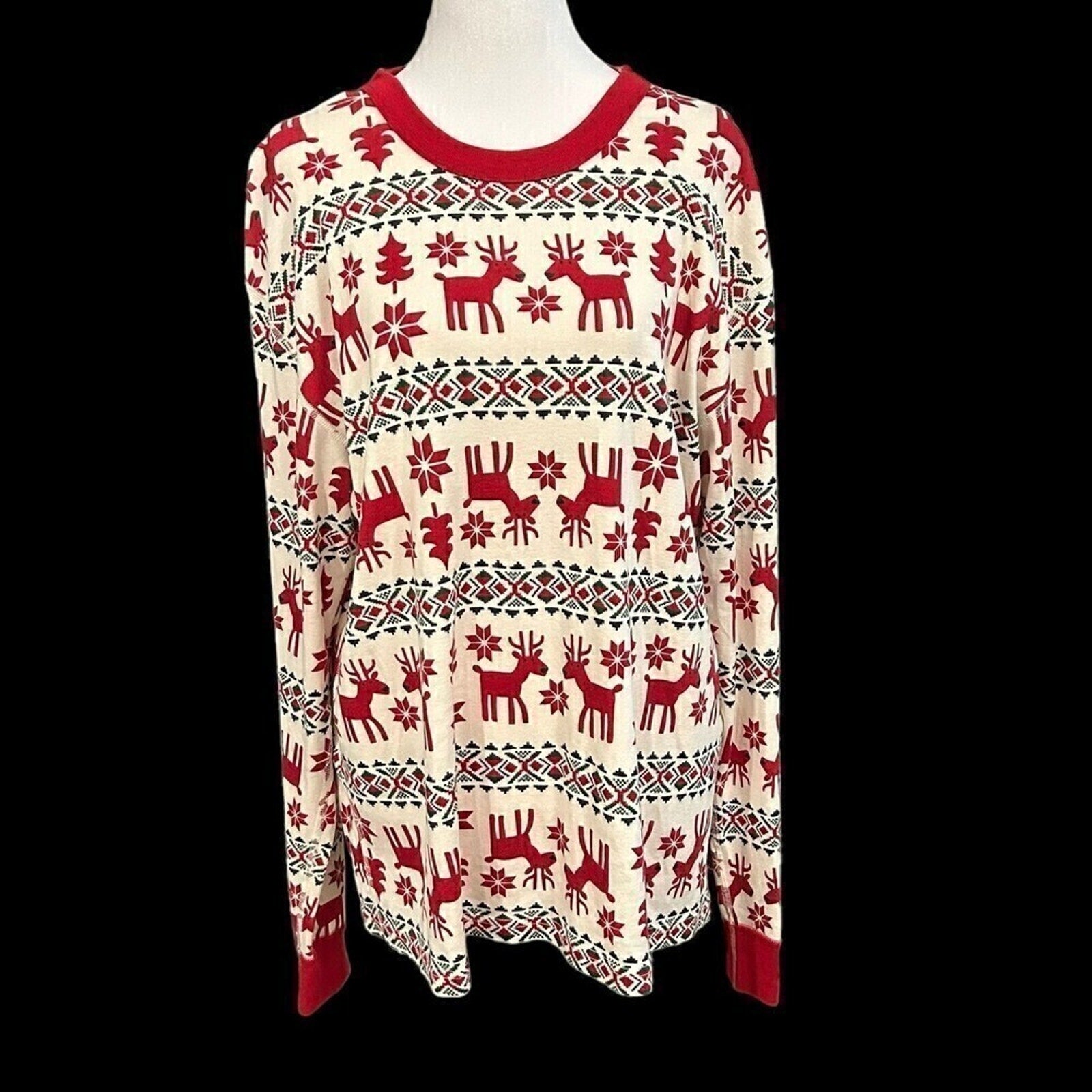 Hanna Anderson Reindeer Womens Top Sz XL Holiday Christmas Lg Slve Shirt #K1354