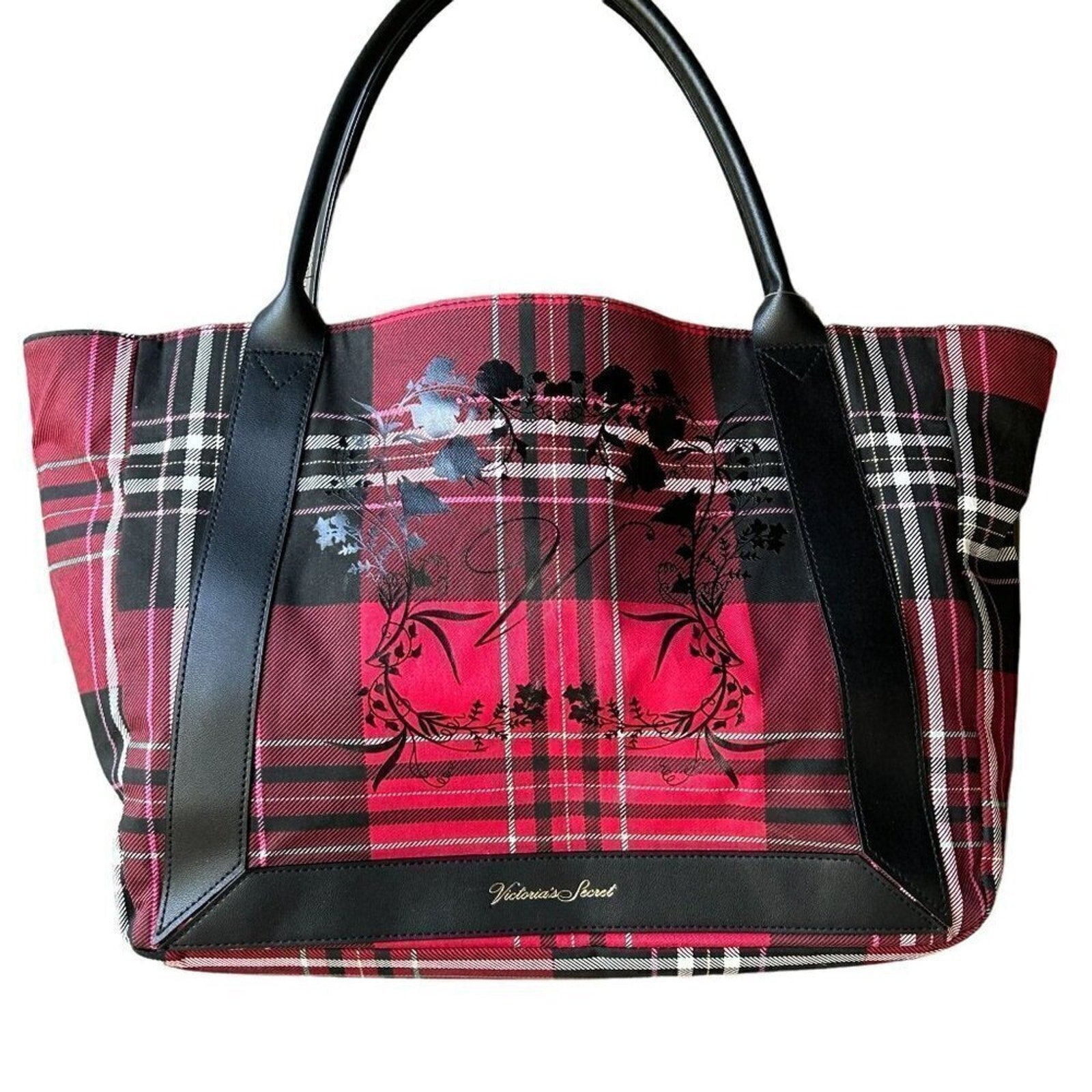Victoria's Secret Tote Bag Red Black Pattern Design NWT 15"x11"x6" #CR