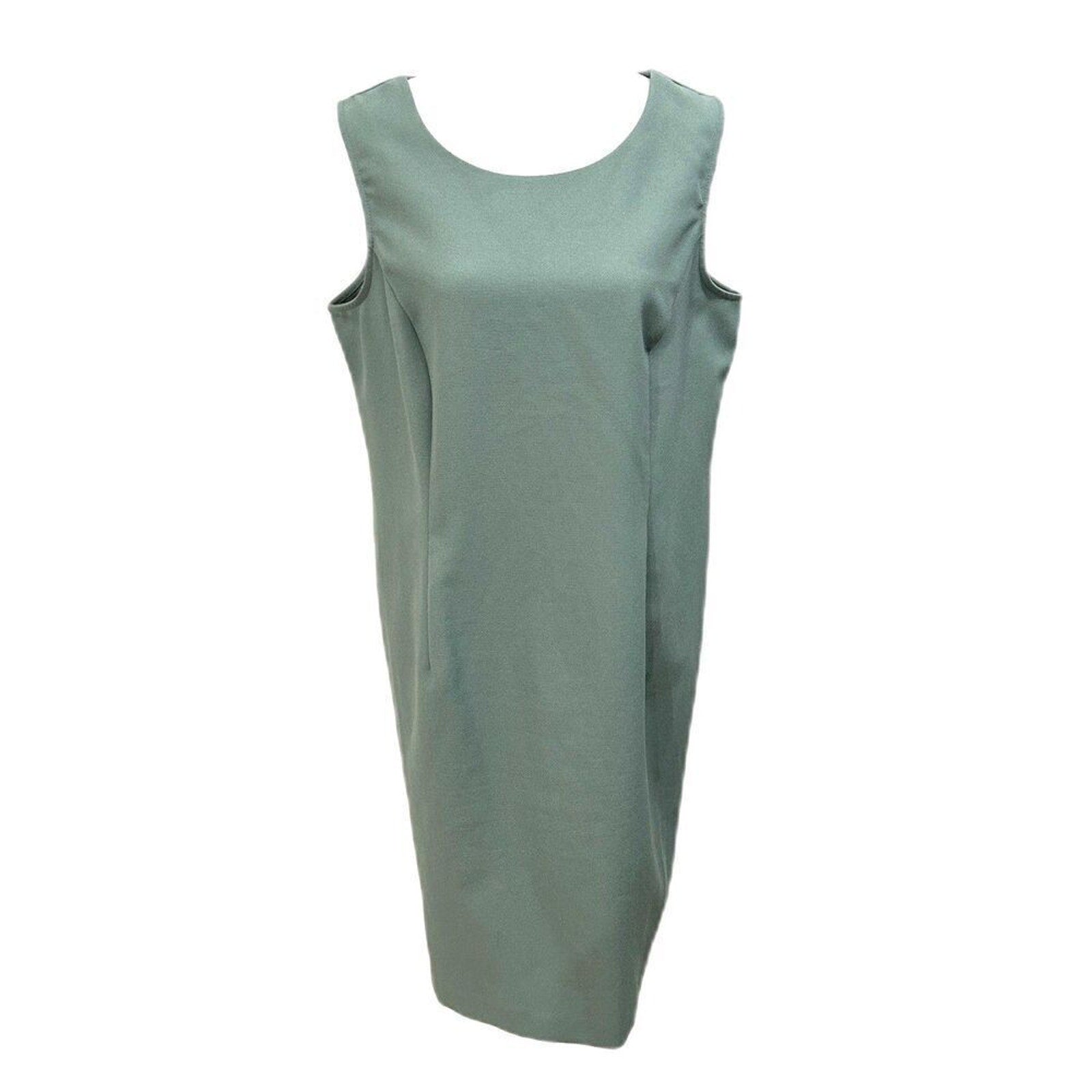 DBY vintage women’s sleeveless green poly dress size 14P (1/2) #027