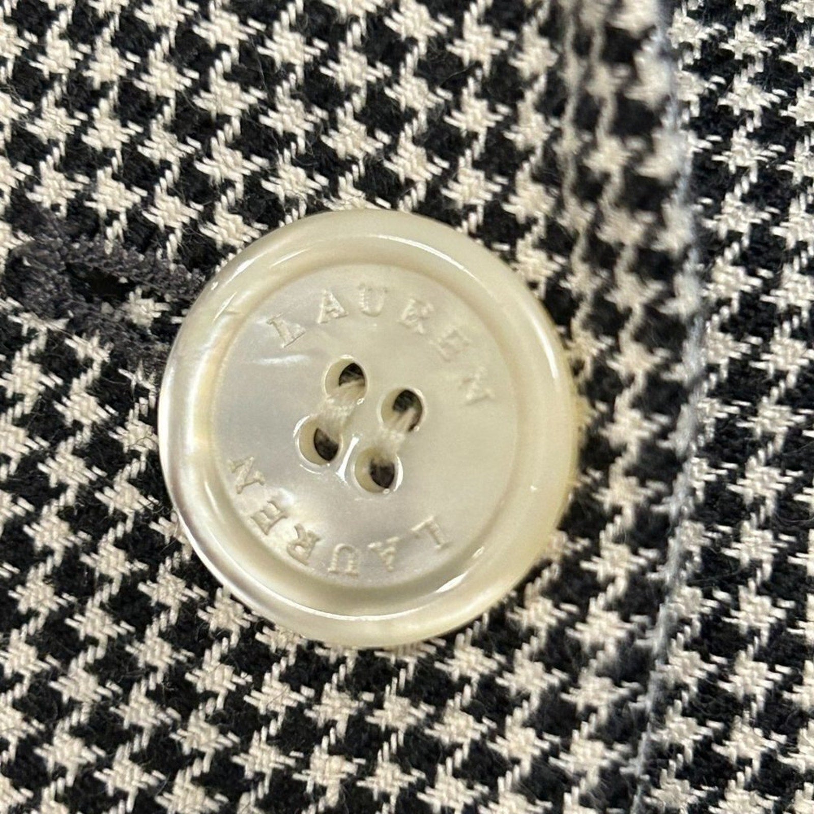 Lauren Ralph Lauren Women's Blazer Linen Wool Blend Houndstooth Classic #HB