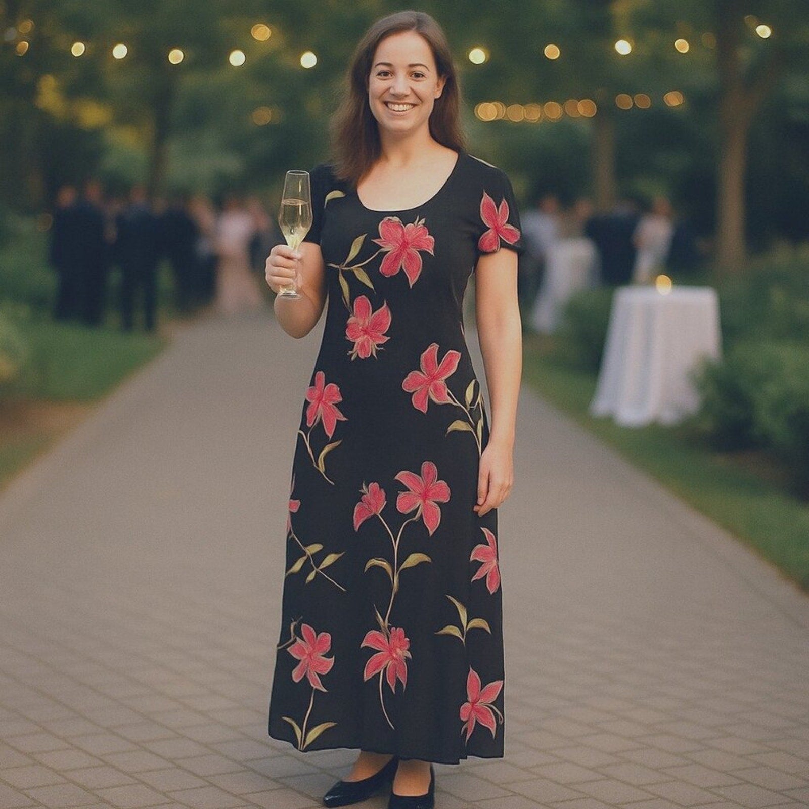 Jessica Howard black & purple floral dress size 8 (above ankle, short sleeve, fully lined)