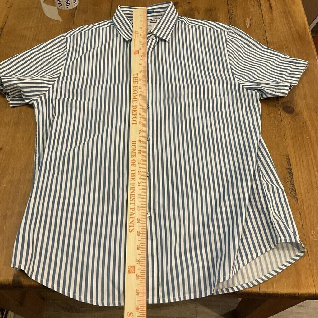 Denim & Flower Womens Casual Stripe Blouse Size L, Short Sleeve #1088 See Photos