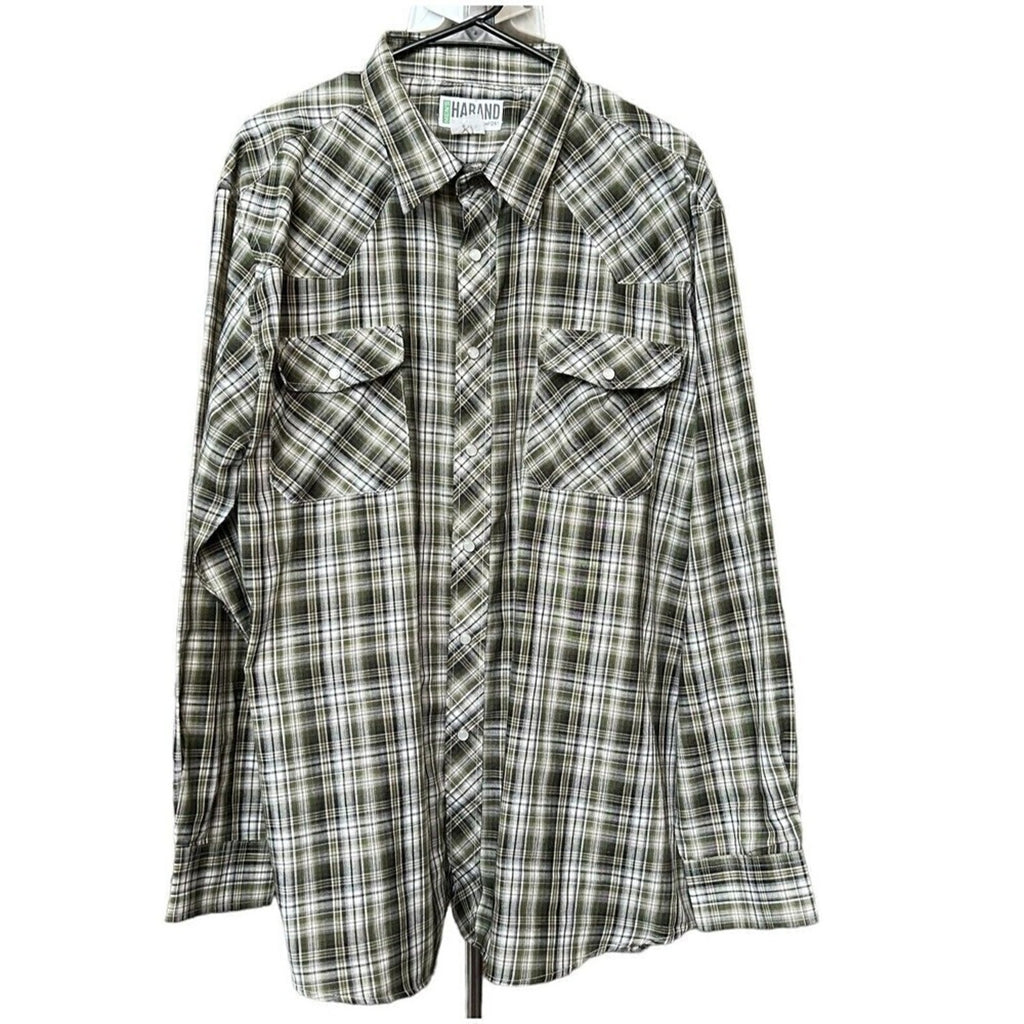 Haband Quality Comfort Men's Long Sleeve Pearl Snap Shirt Plaid Size XLT #G1230