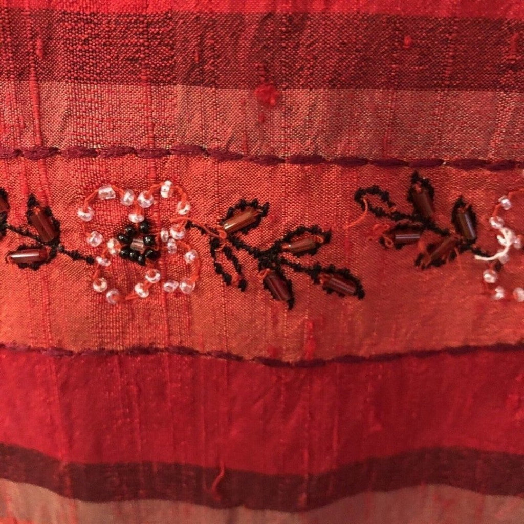 CHICO'S DESIGN Women's 100% SILK Size (L) - EMBROIDERED BEADED STRIPED TOP