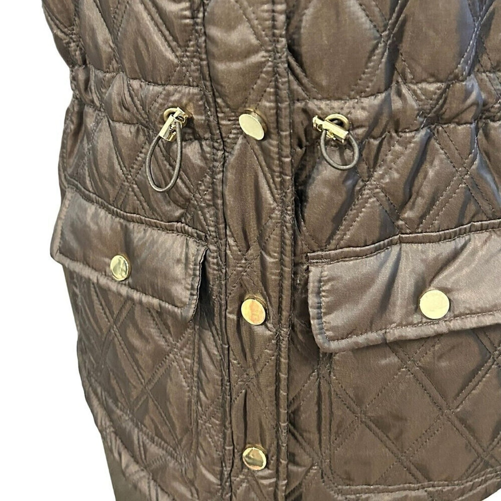 Casual Identity Quilted Vest Women's Sz. S Faux Fur Collar Snap Closure #K1349