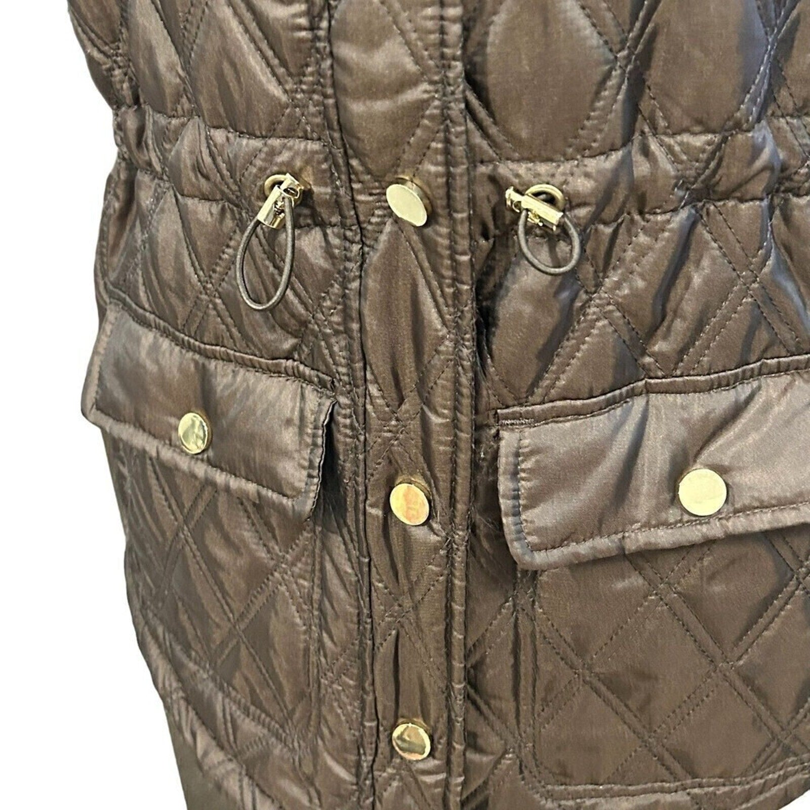 Casual Identity Quilted Vest Women's Sz. S Faux Fur Collar Snap Closure #K1349