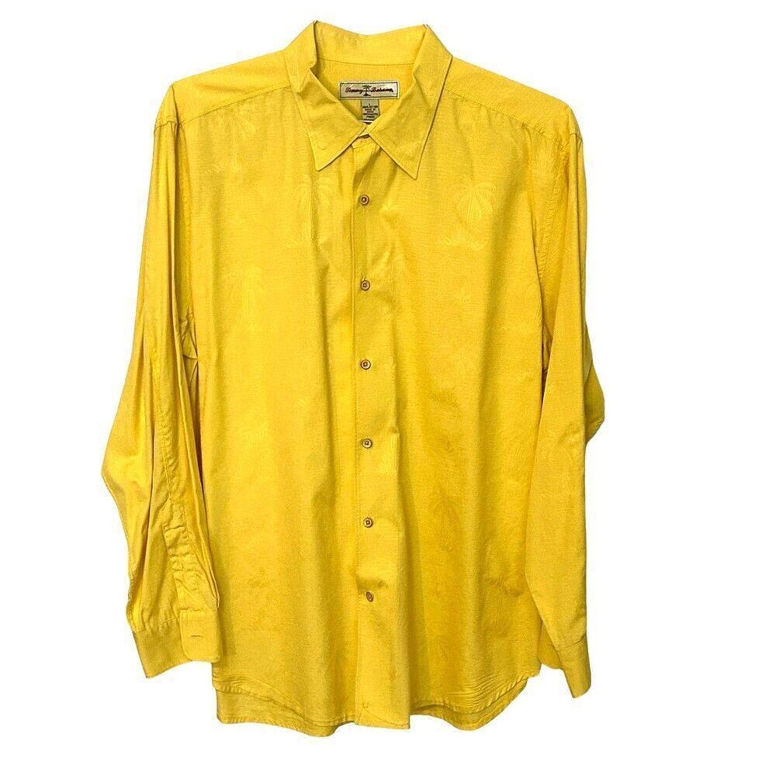 Tommy Bahama Men's Long Sleeve Size Large Cotton Yellow Palm Tree Shirts #H10