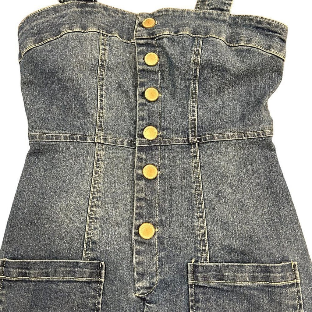 Copper Key Denim Jumper Women’s Size (XS) Sleeveless Button Jean Y2K #L1376