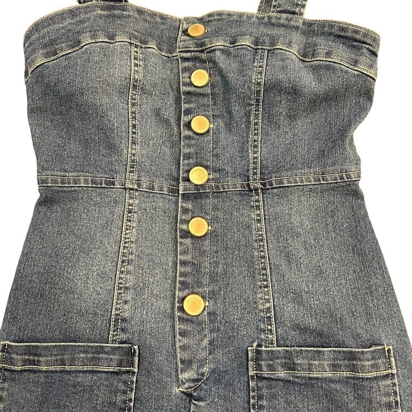 Copper Key Denim Jumper Women’s Size (XS) Sleeveless Button Jean Y2K #L1376