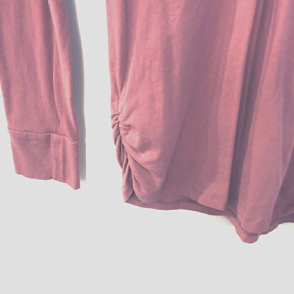 Color Thread Women V-Neck Long Sleeve Top Size L Light Red Brick