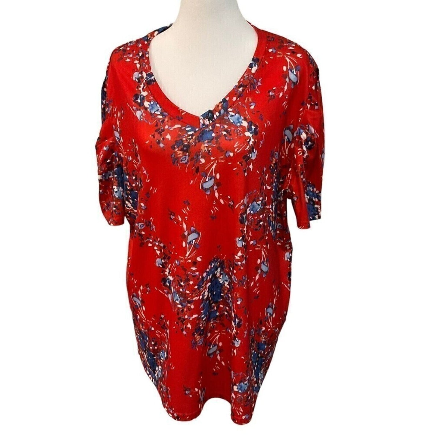 Women's Summer Tunic Top V-Neck Short Sleeve Casual Loose Fit Comfy #1099