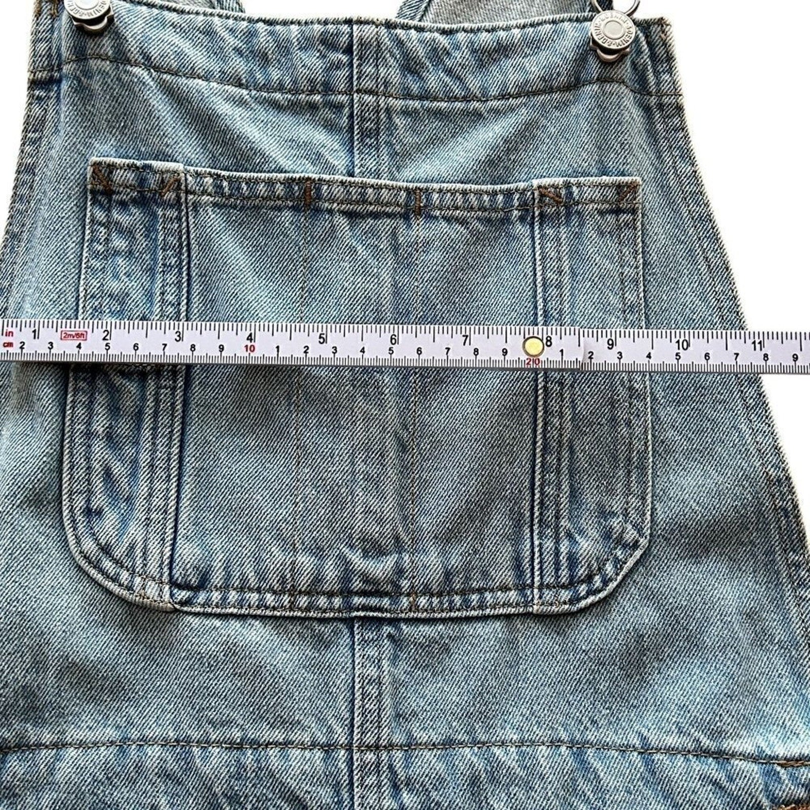 Denim Co. Overall Shorts Size (See Photos) Light Wash, Hook Straps / BiB #P1479