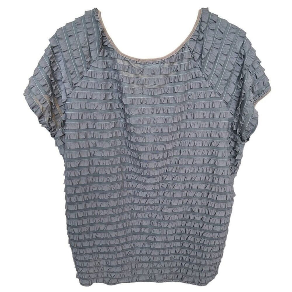 Moa Moa Women's Blouse Pullover - Short Sleeve Gray With Ruffles Size XL #1114