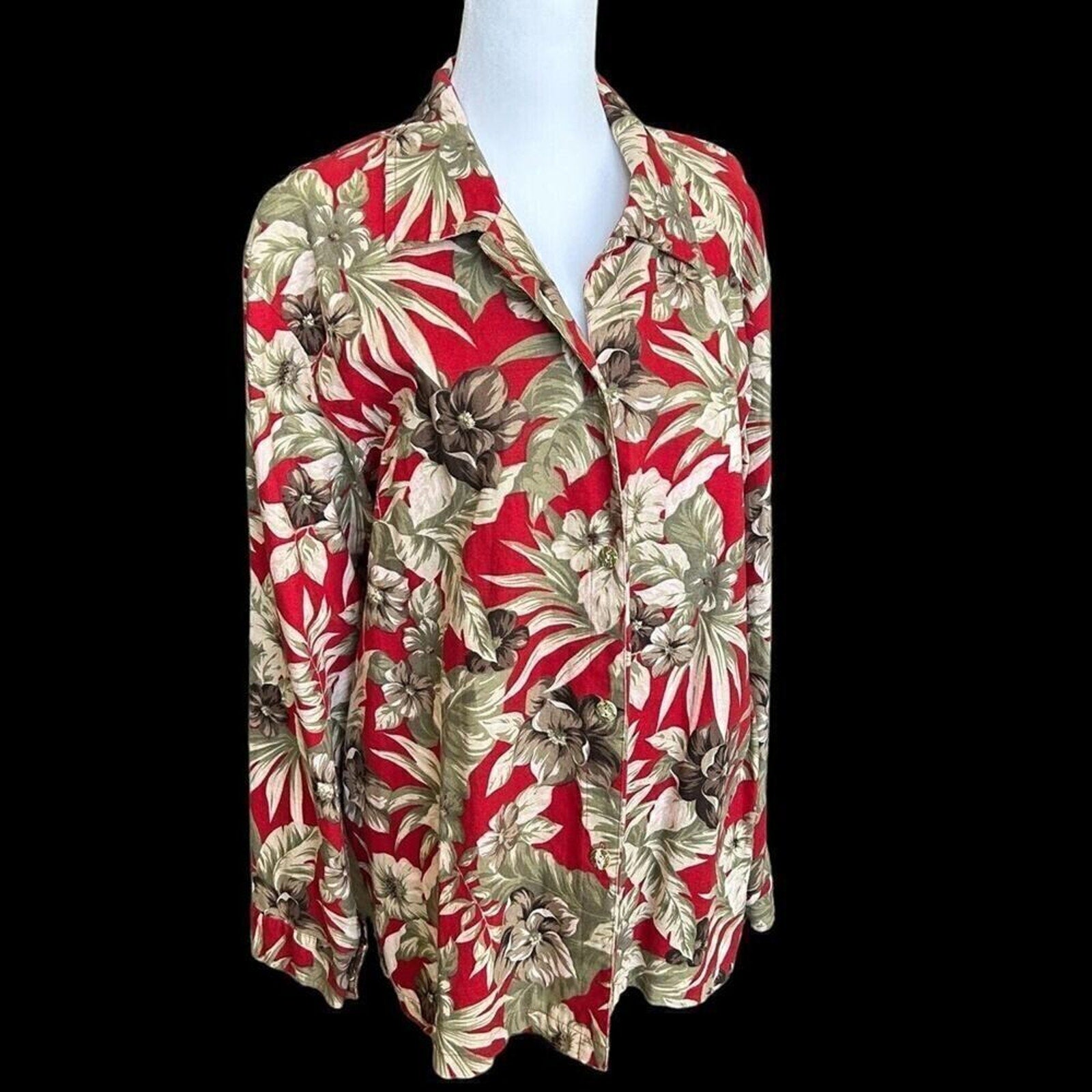 Oleg Cassini - Women's Blouse, Vintage Floral Print, Button Up, Size XL #HG