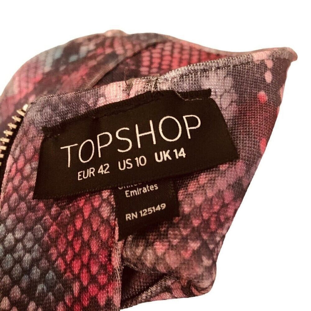 Topshop Women’s Size 11 Snake Print High-Neck Dress – Pink & Purple