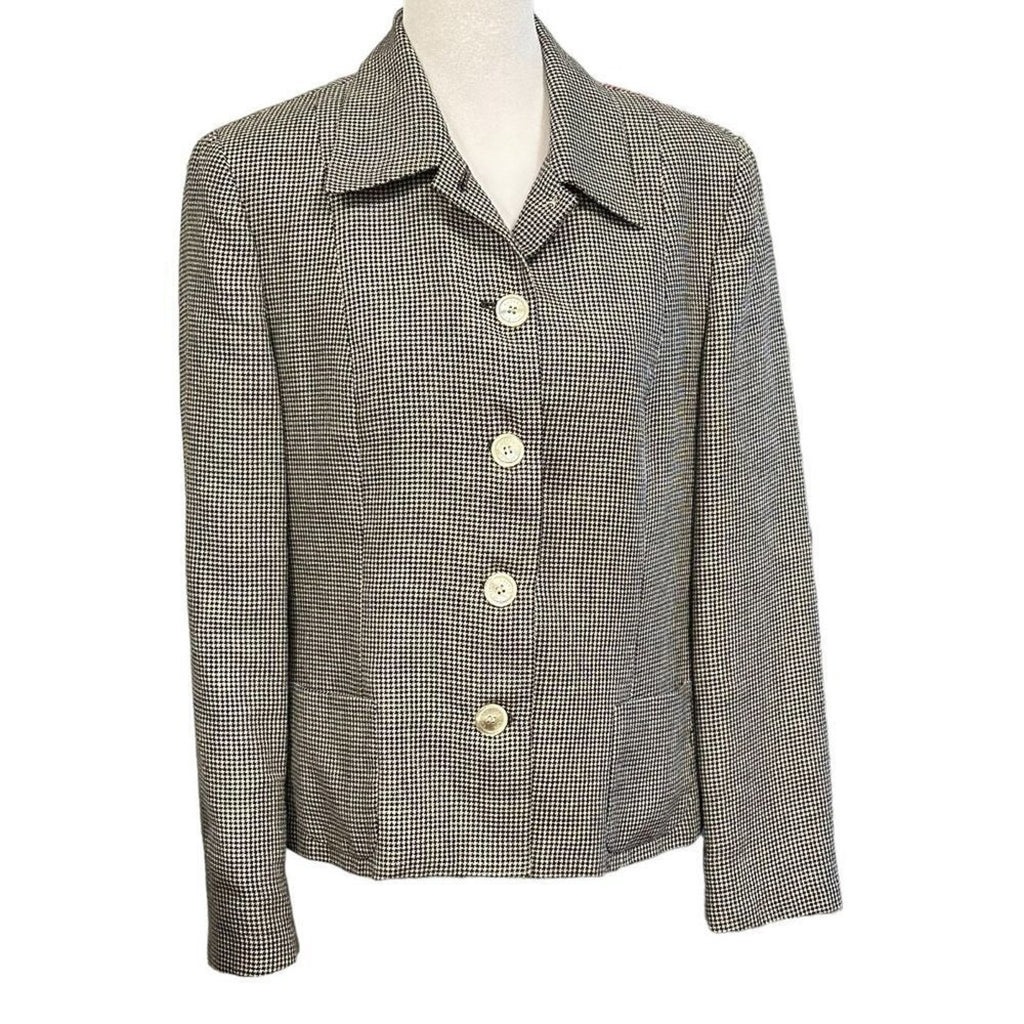 Lauren Ralph Lauren Women's Blazer Linen Wool Blend Houndstooth Classic #HB