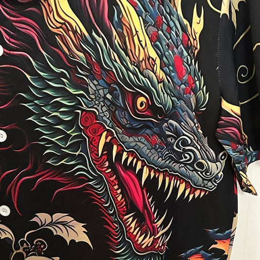Alohadaddy Men’s Chinoiserie Dragon Shirt – Size M, Japanese Oriental Print, New with Tags