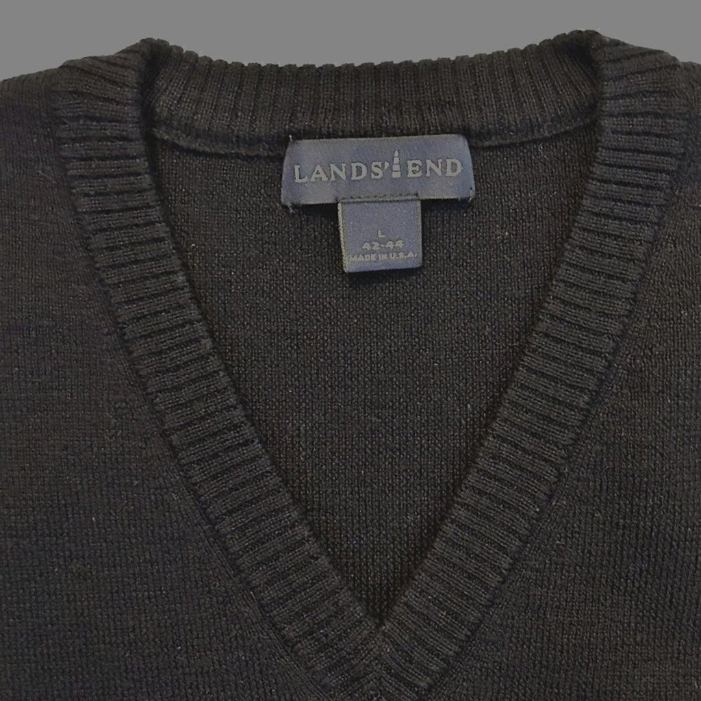 VTG 90's Lands End Sweater Vest Men's Size L Black Pullover - Golf Style #P1492