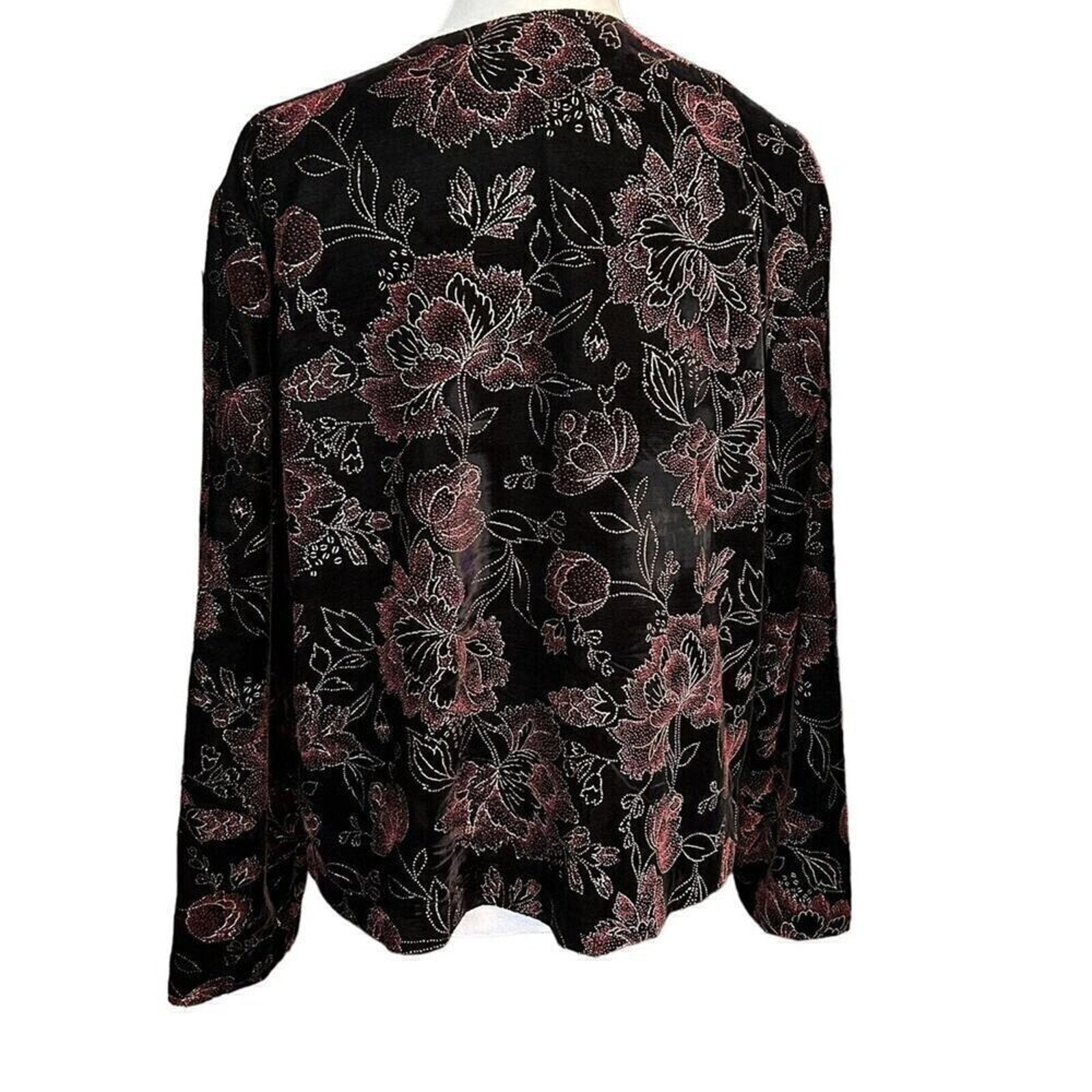 Norton McNaughton Womens Velvet Floral Metallic Vintage Blazer Jacket Blk. Sz 14