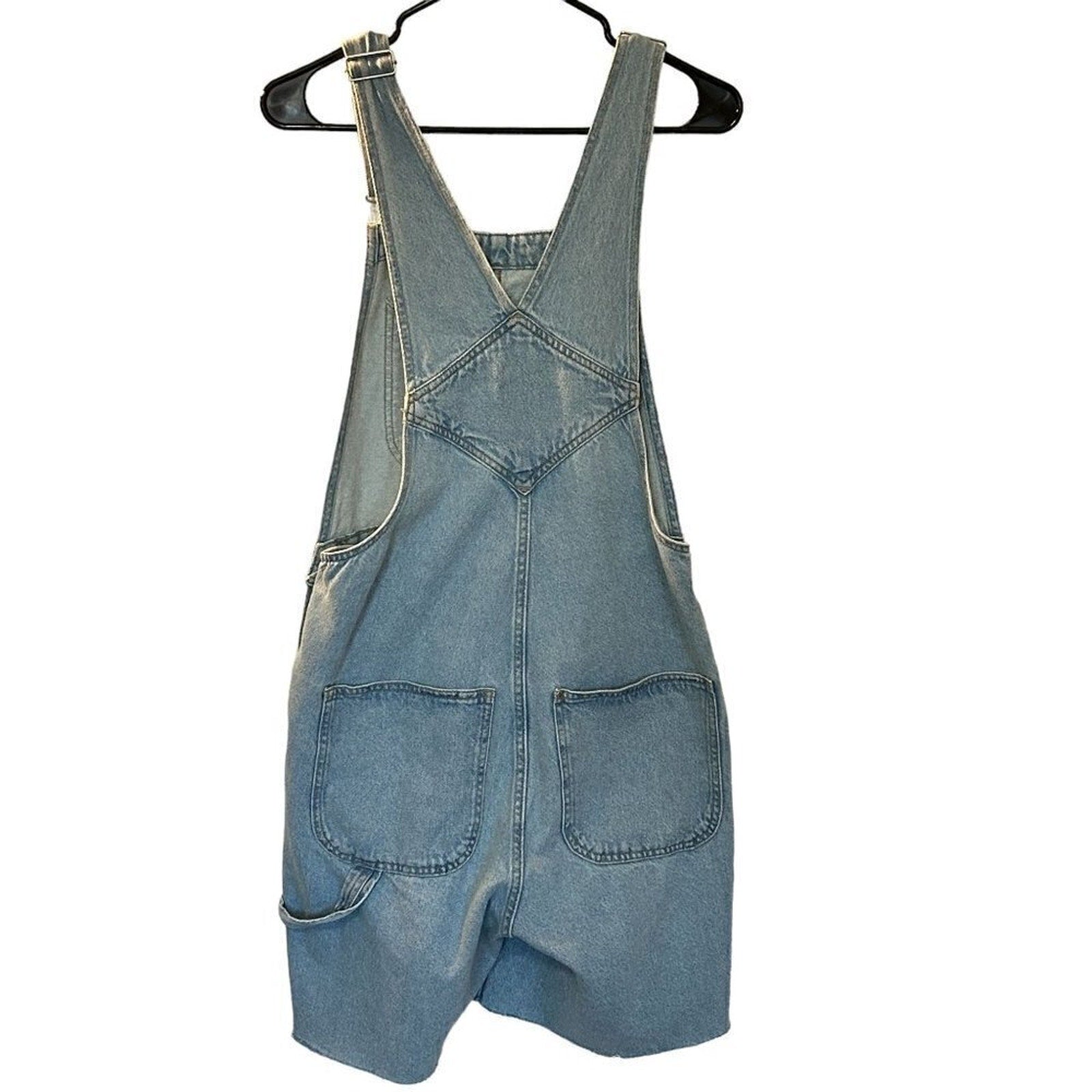Denim Co. Overall Shorts Size (See Photos) Light Wash, Hook Straps / BiB #P1479