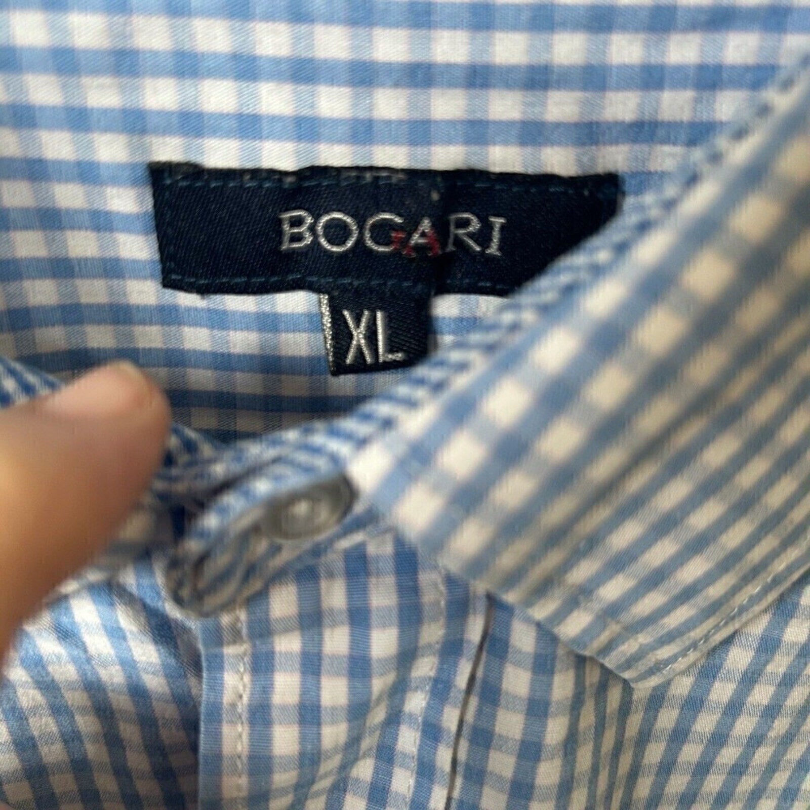 Bocari Men's Shirt Long Sleeve Button Up Blue Gingham Plaid Size XL #G1268