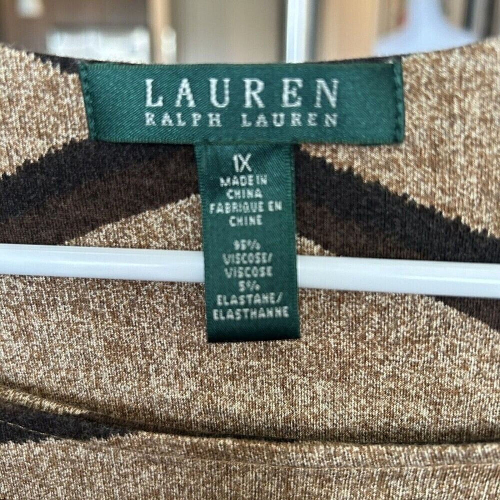 Lauren - Ralph Lauren Blouse Women's Size (L), Brown Geometric, 3/4 Sleeve #1109