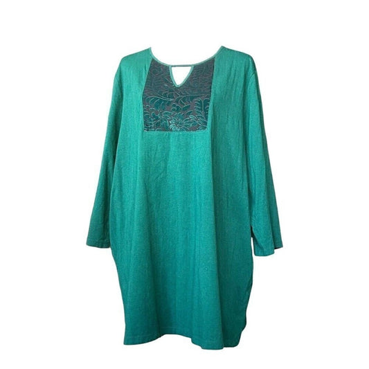 Catherines Green Velvet V-Neck Tunic Top 2X #H1314