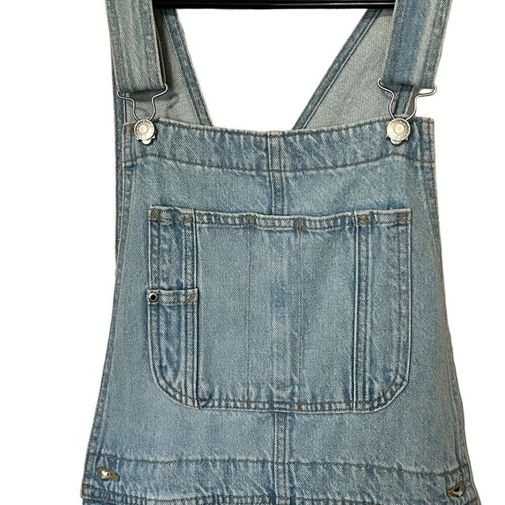 Denim Co. Overall Shorts Size (See Photos) Light Wash, Hook Straps / BiB #P1479