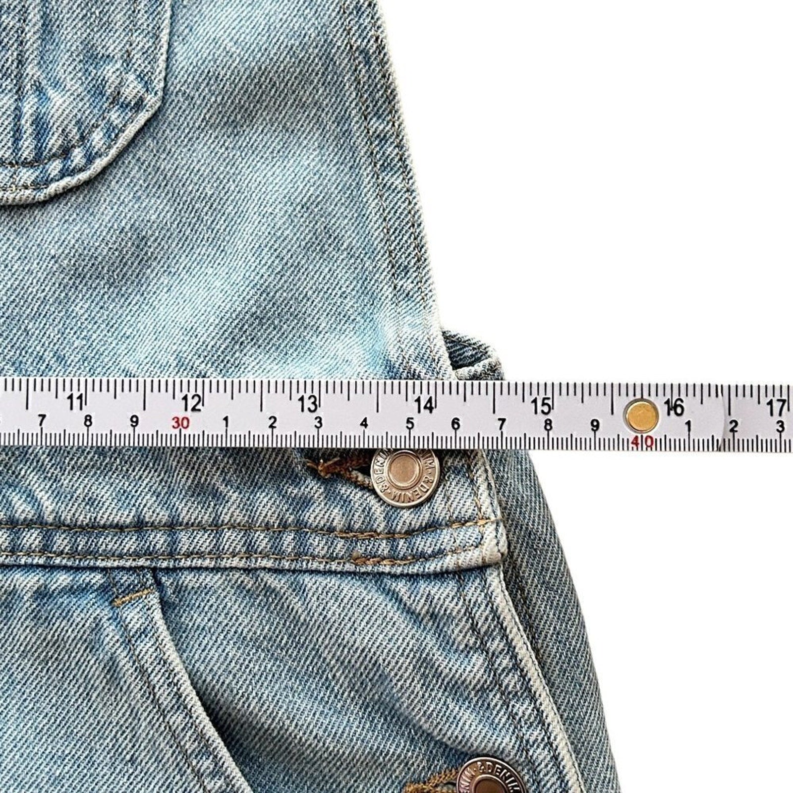 Denim Co. Overall Shorts Size (See Photos) Light Wash, Hook Straps / BiB #P1479