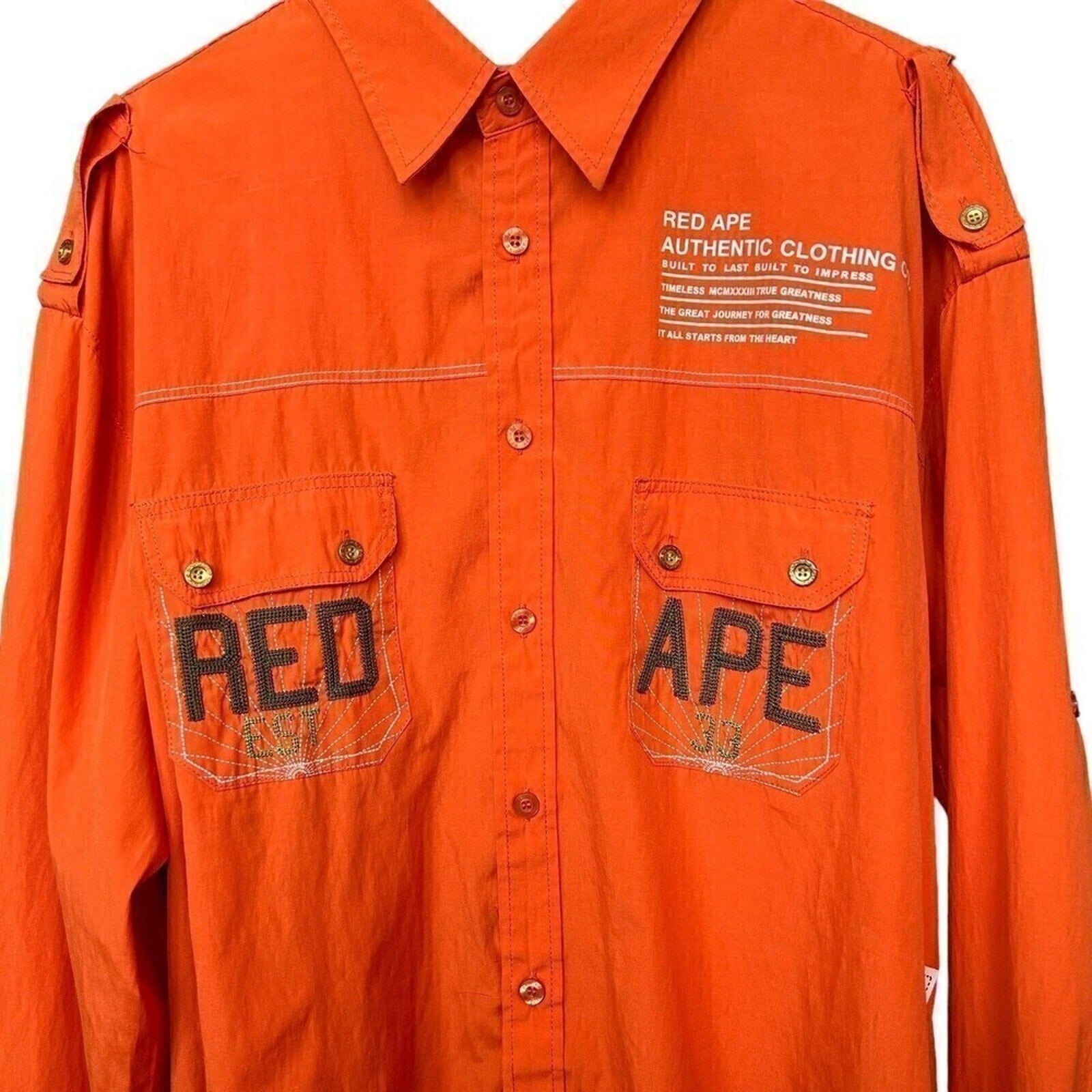 Red Ape Rare, Men's Corp. Shirt, Sz. 2X, Long Sleeve, Orange, Embroidery Logo