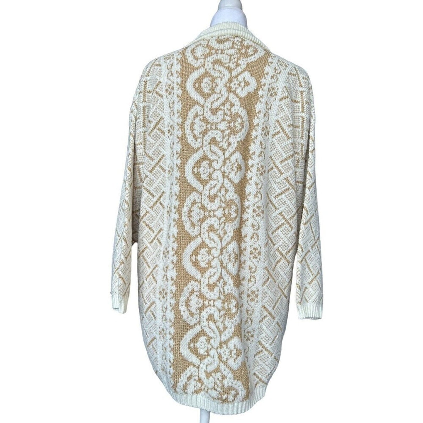 Dana Scott Vintage Cream / Metallic Gold Holiday Festive  Sweater Size M, #H1281