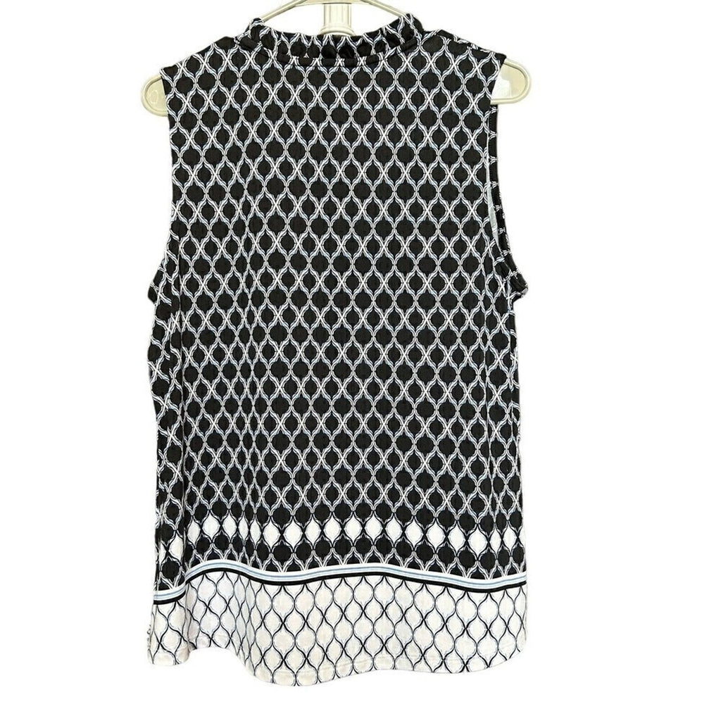 Croft & Barrow Womens Top L Blouse Blue / White Split Neckline Sleeveless #A1164