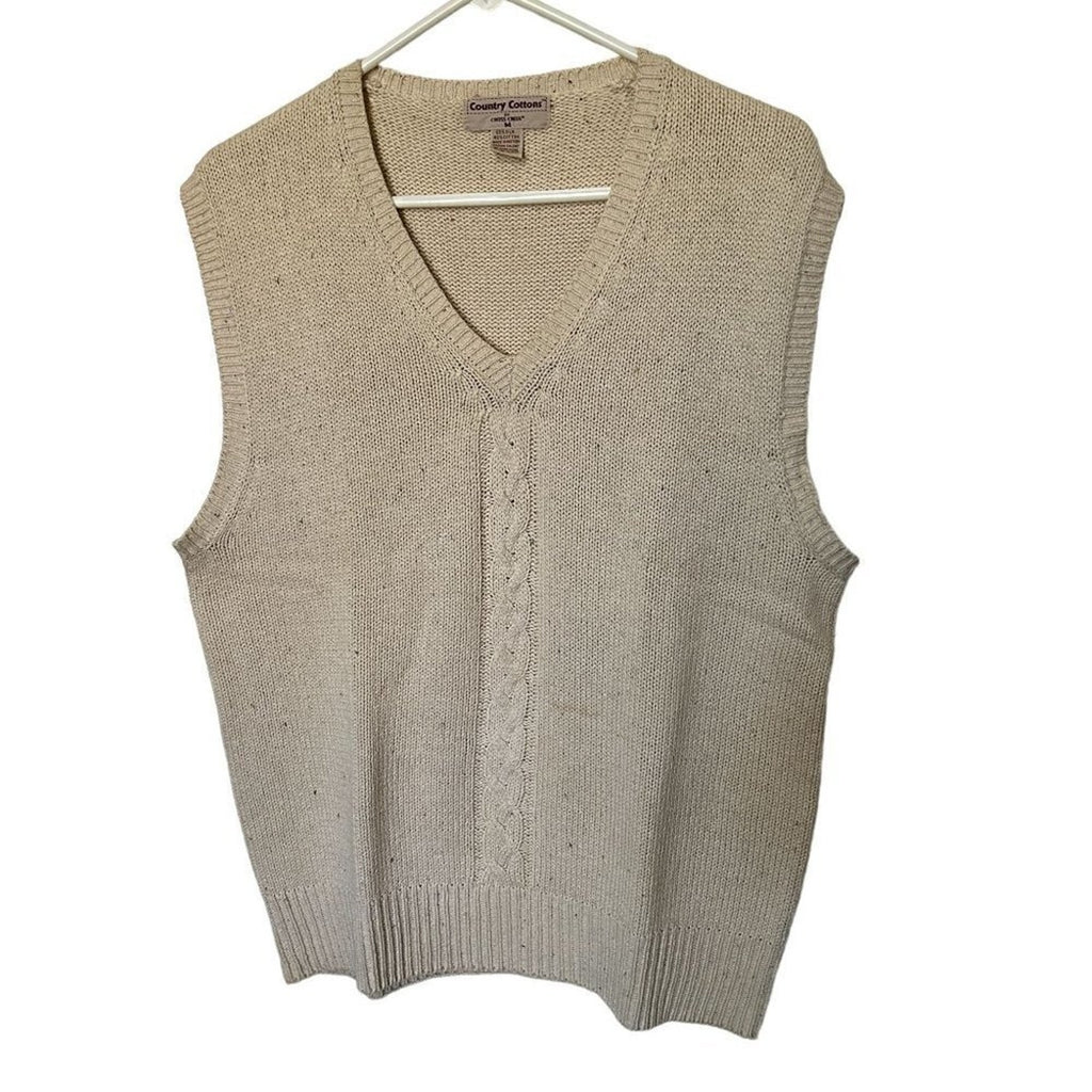 Country Cottons Cross Creek Men's Sweater Vest Cream Size M Silk Cotton Blend