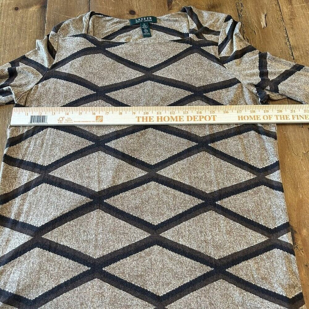Lauren - Ralph Lauren Blouse Women's Size (L), Brown Geometric, 3/4 Sleeve #1109
