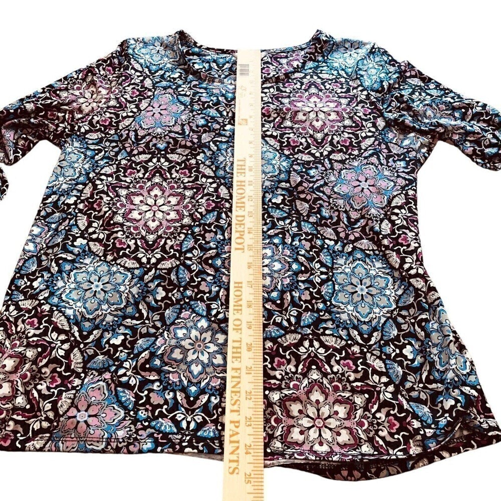 Croft & Barrow Classic Women's Casual Floral Tunic Shirt Sz. (L) 3/4 Sleeve