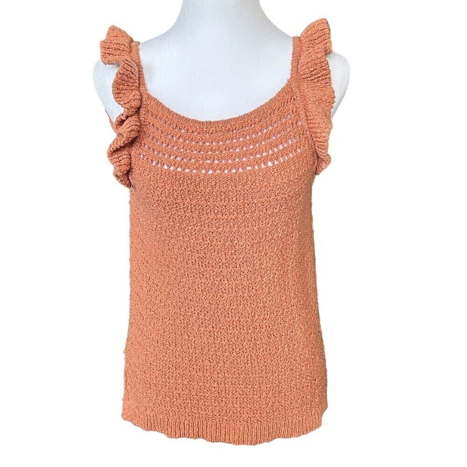 Wishlist Women's Sweater, Fall Orange, Short Sleeve, Size M, Cotton Knit #H1290